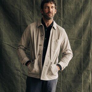 Taylor Stitch Mens Ojai Chore Jacket Calf Suede Oyster Grey Sz 46 2XL Lux‎ Work